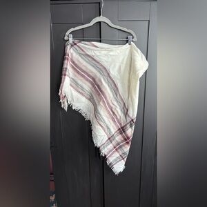 Plaid Fringe Scarf - Cream and Red